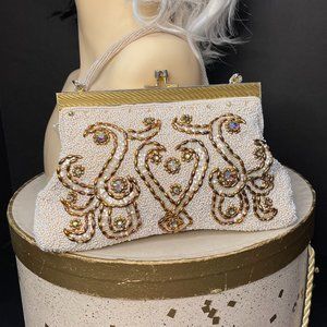 Stunning 50s Pearl & Glass Beaded Hand Bag